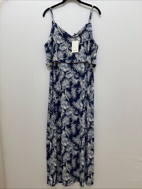 Muse Blue and White Palm-Print Maxi Dress